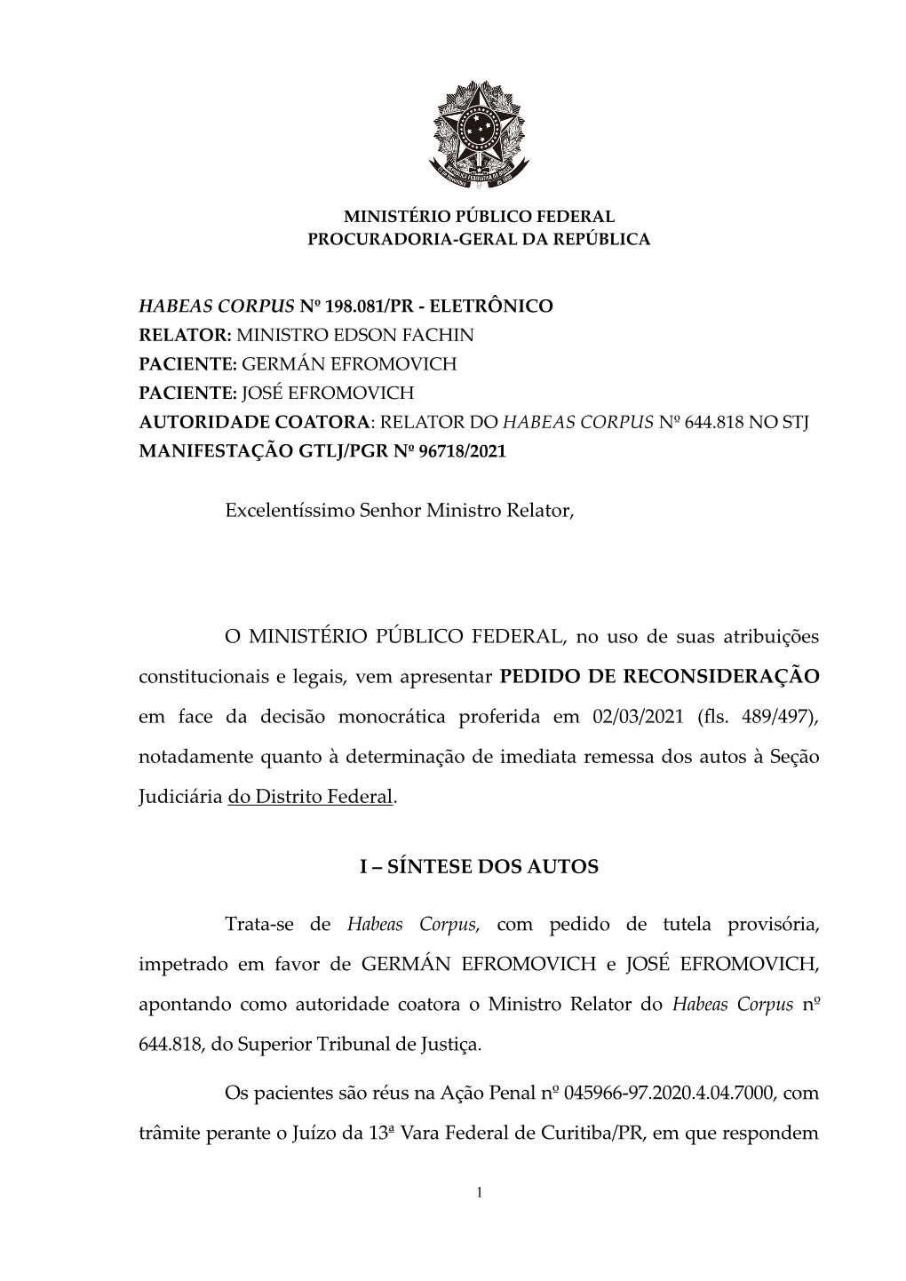 Ministério Público Federal Procuradoria-Geral Da República