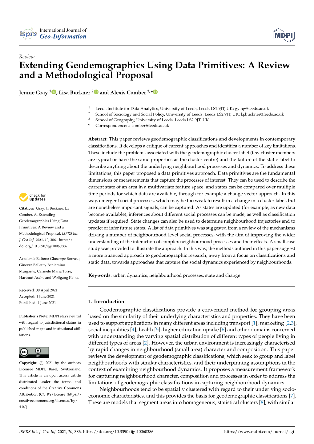 Extending Geodemographics Using Data Primitives: a Review and a Methodological Proposal