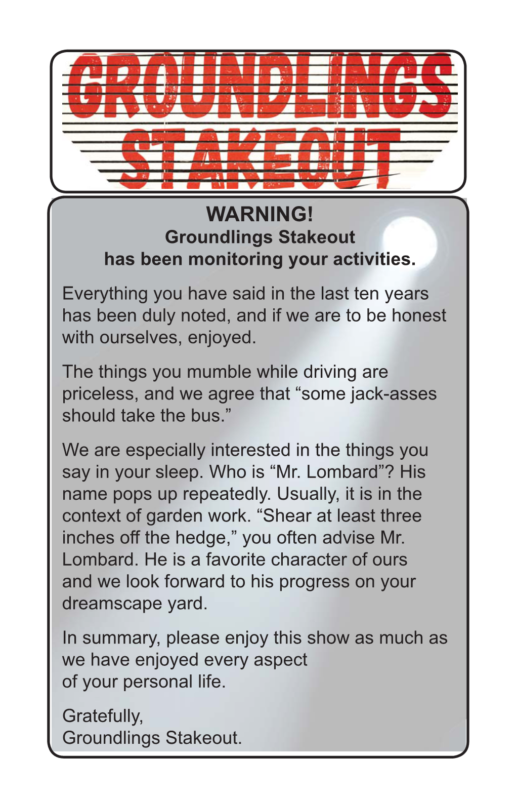 Stakeout Program.Indd