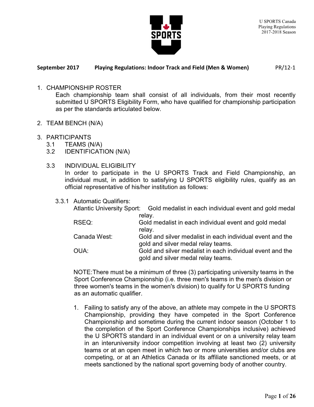 Playing Regulations 2017-2018 Season