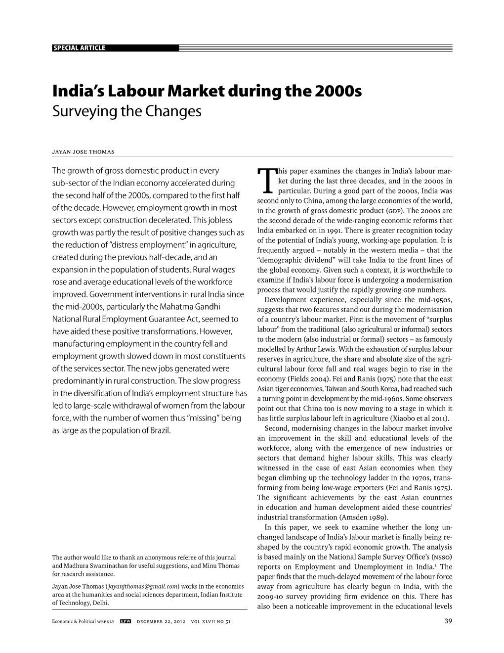 India's Labour Market During the 2000S
