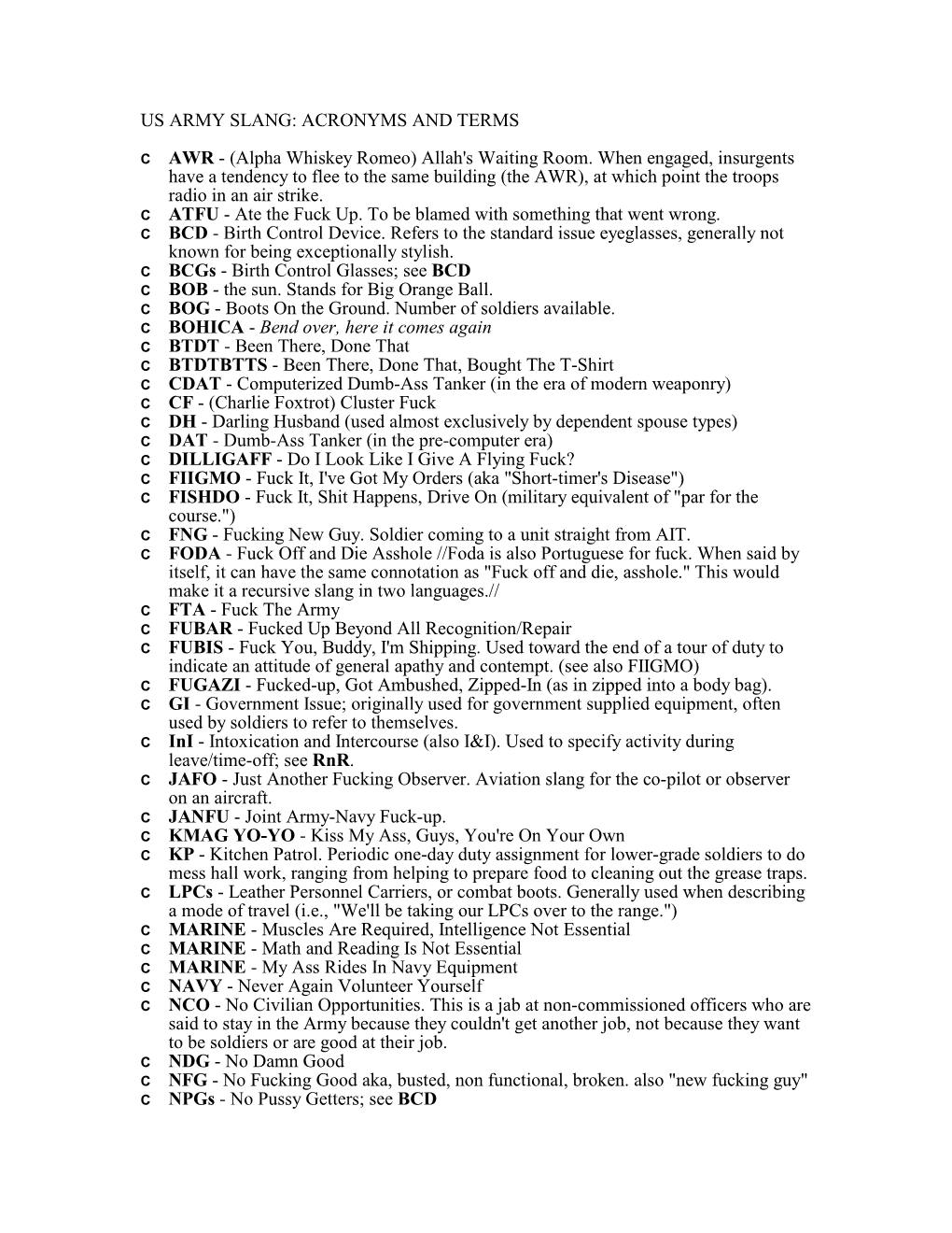 Us Army Non-Acronym Slang and Expressions