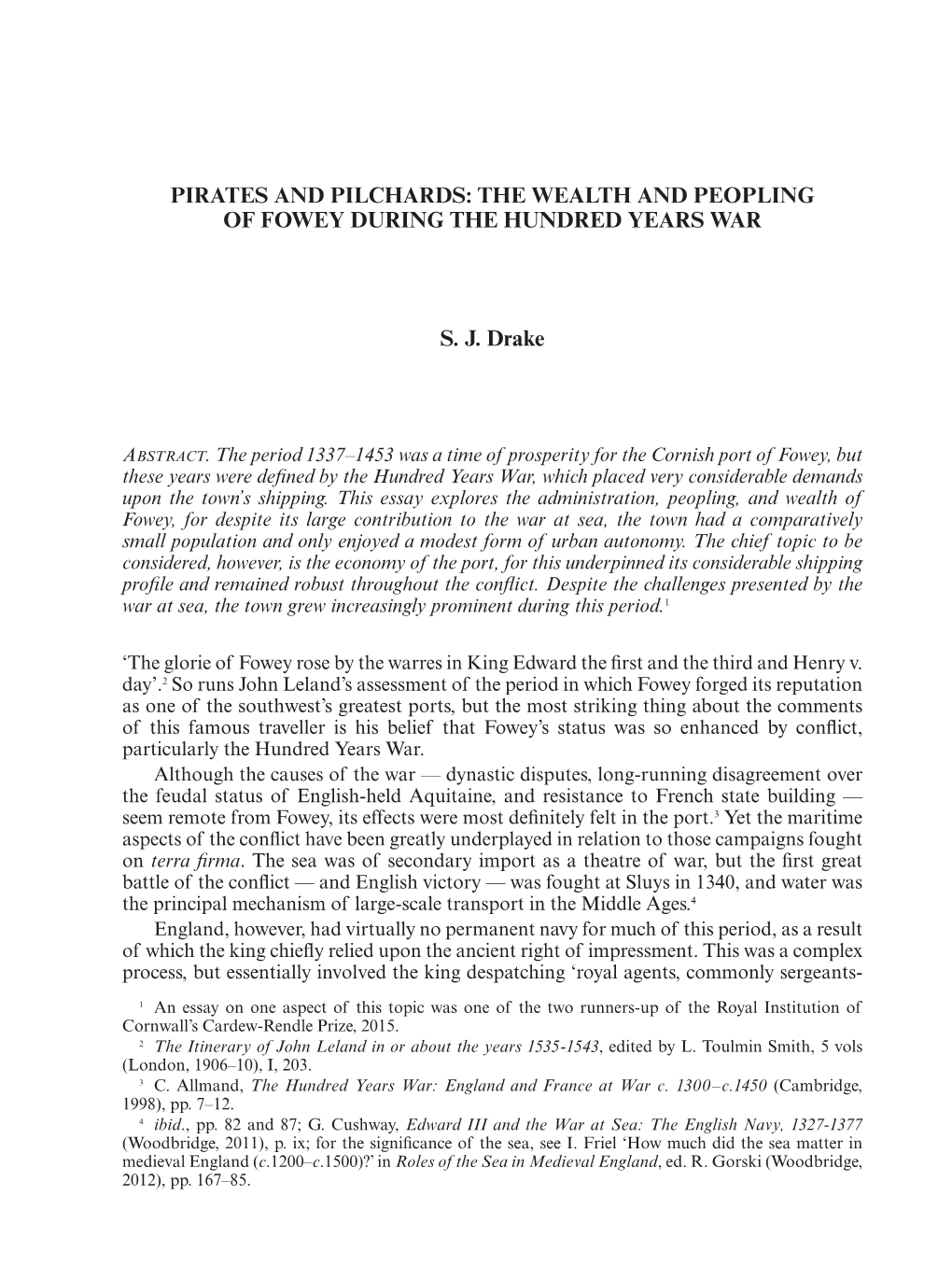 Pirates and Pilchards: the Wealth and Peopling of Fowey During the Hundred Years War