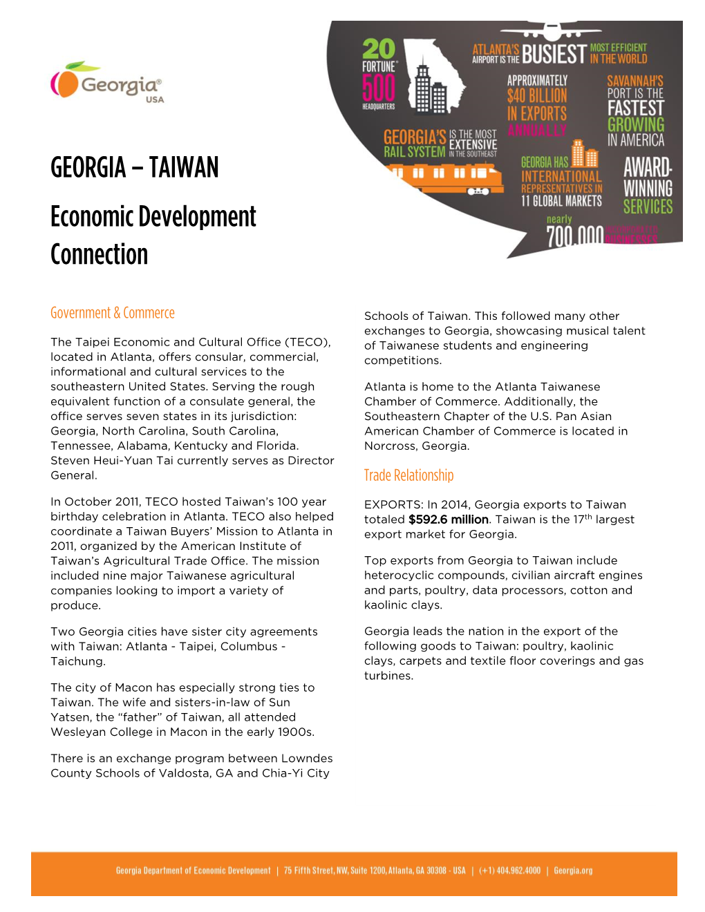GEORGIA – TAIWAN Economic Development Connection