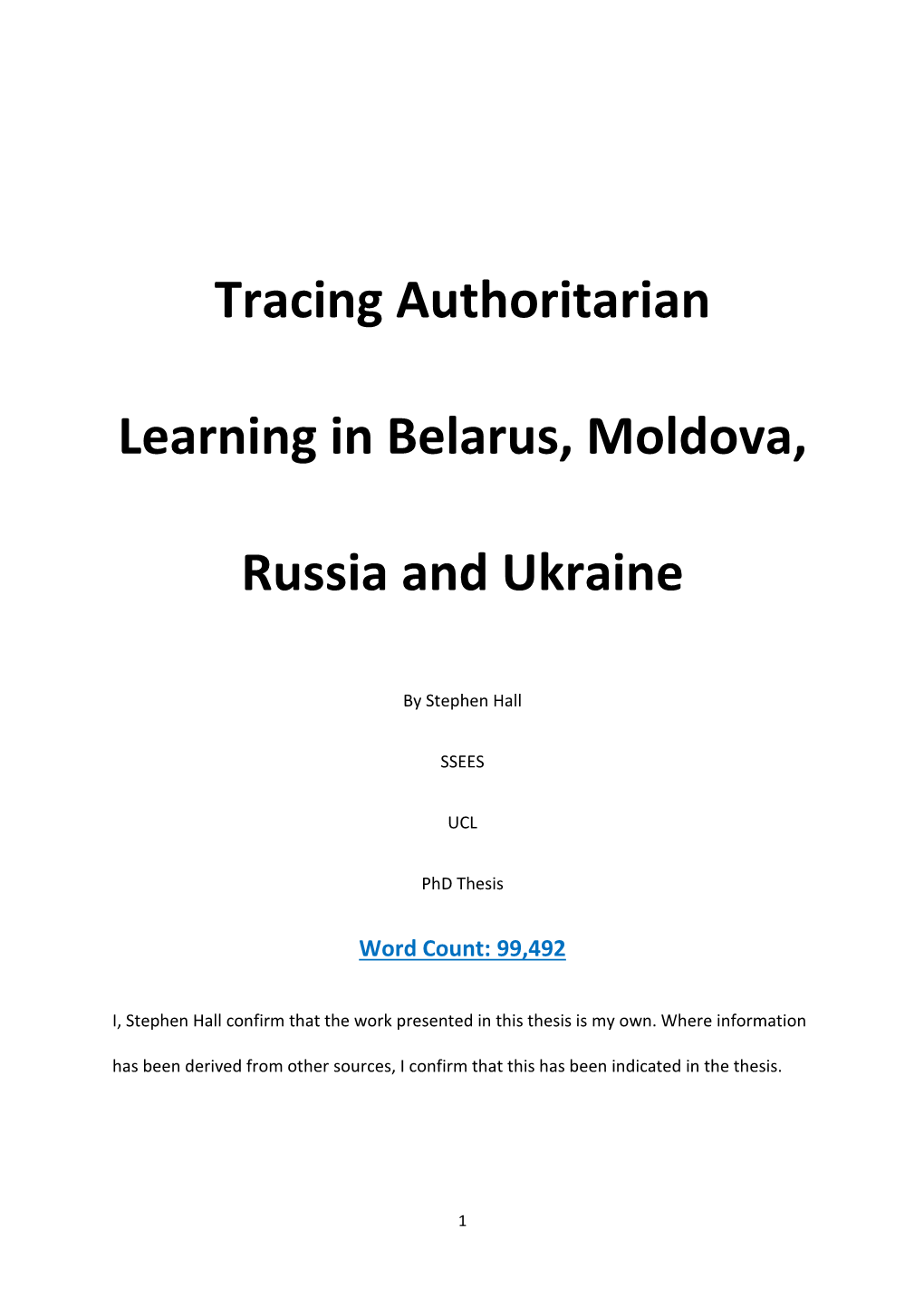 Tracing Authoritarian Learning in Belarus, Moldova, Russia And