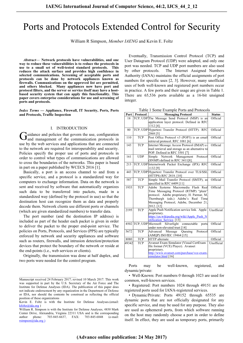 Ports and Protocols Extended Control for Security