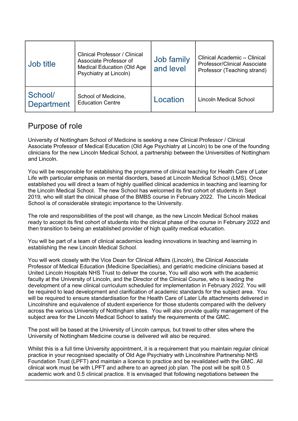 Job Title Job Family and Level School