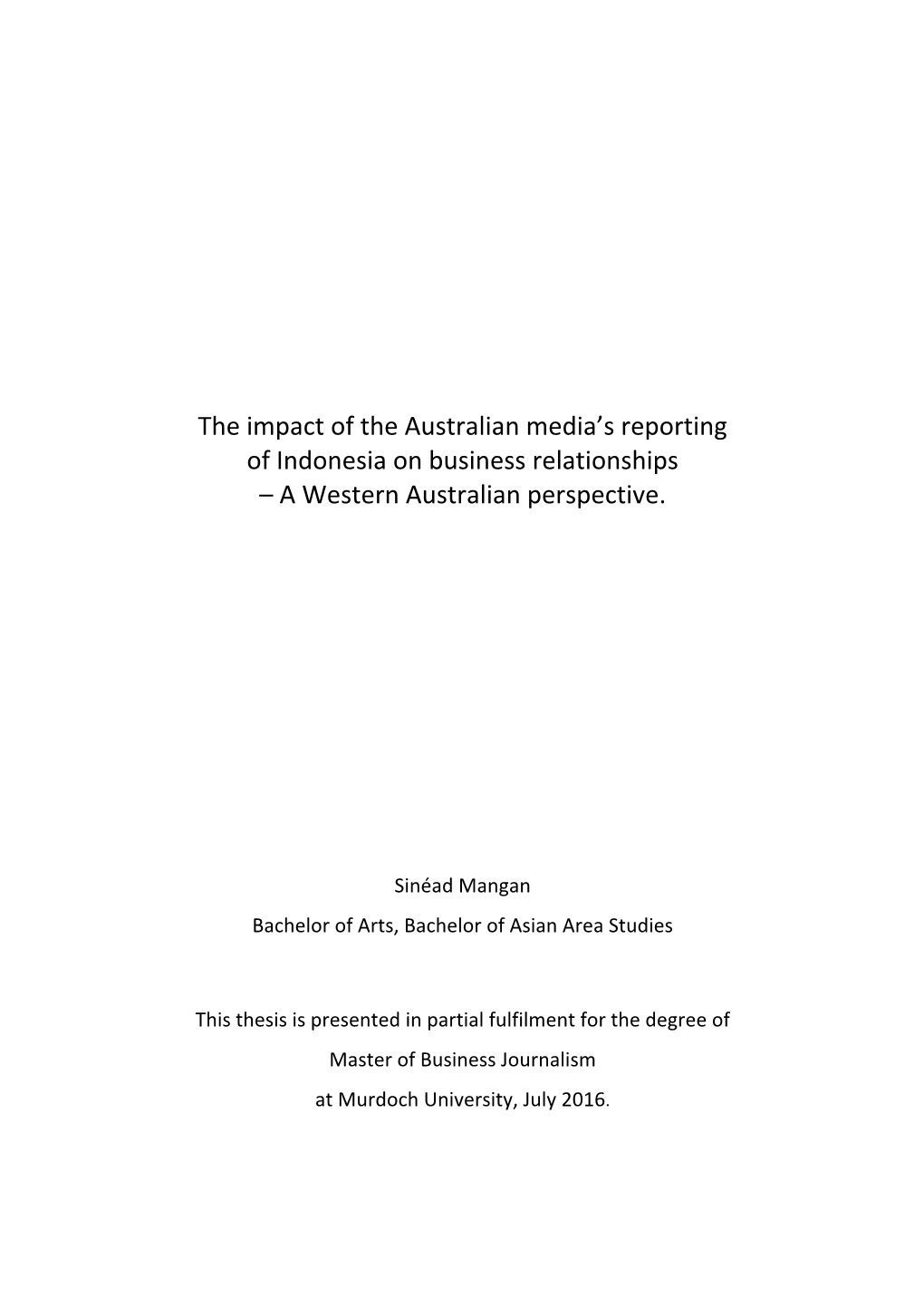 The Impact of the Australian Media's Reporting of Indonesia on Business Relationships