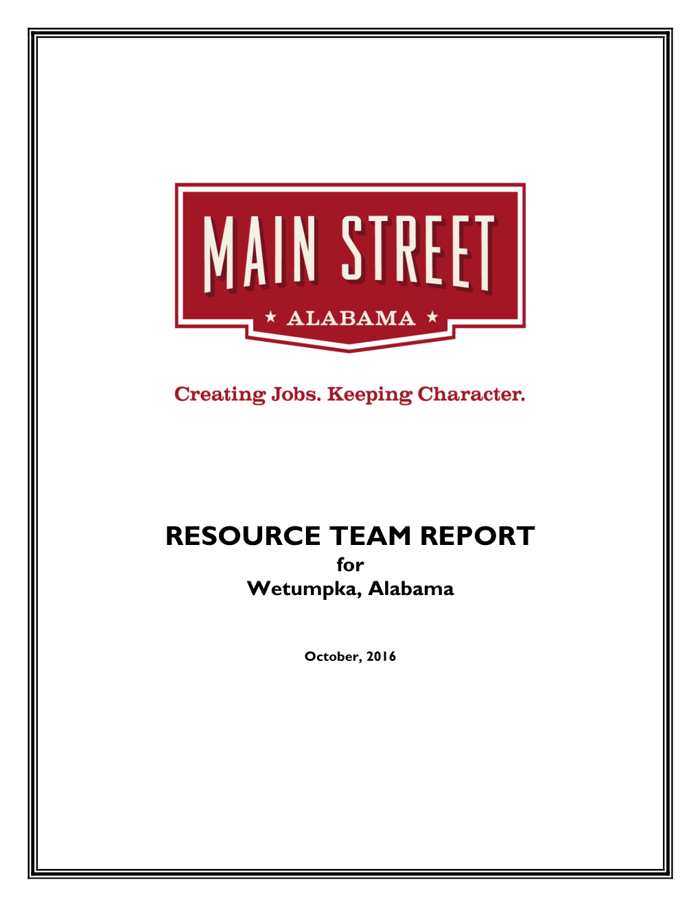 RESOURCE TEAM REPORT for Wetumpka, Alabama