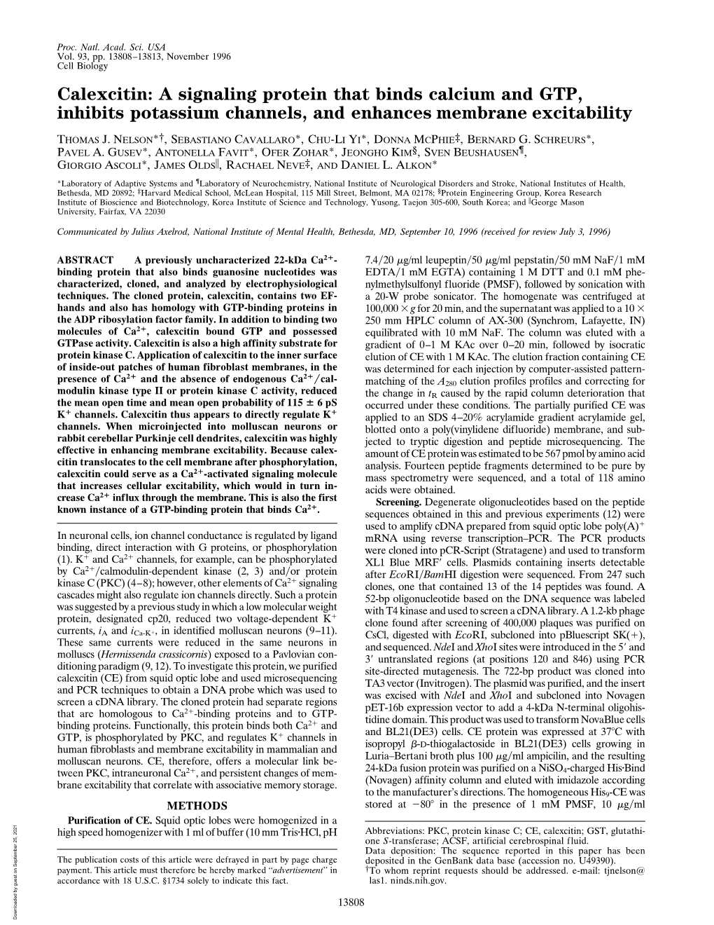 Calexcitin: a Signaling Protein That Binds Calcium and GTP, Inhibits Potassium Channels, and Enhances Membrane Excitability