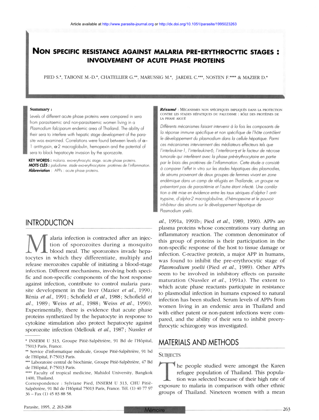 Involvement of Acute Phase Proteins