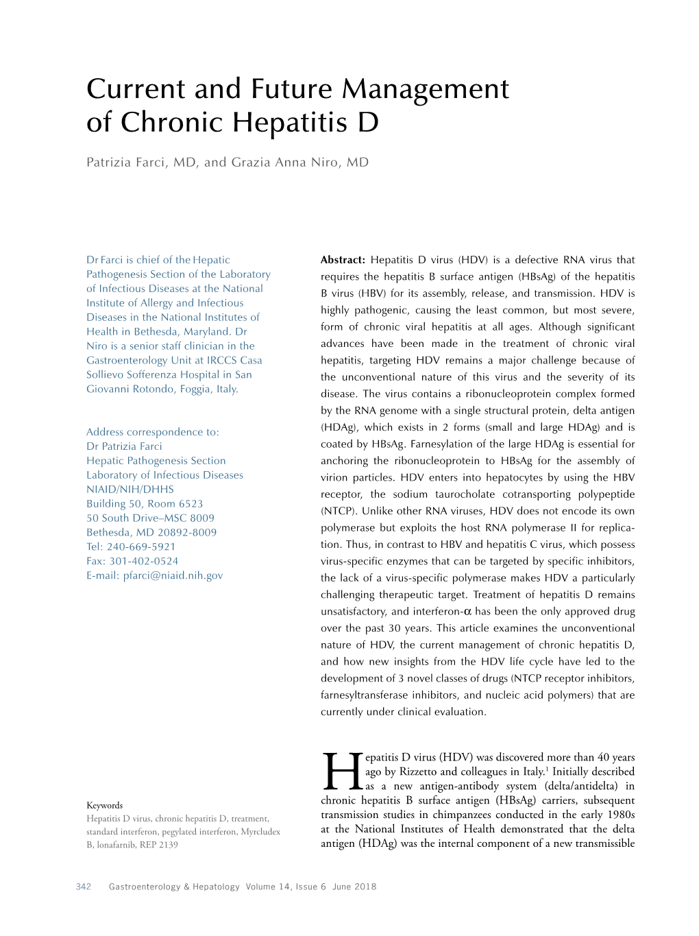 Current and Future Management of Chronic Hepatitis D