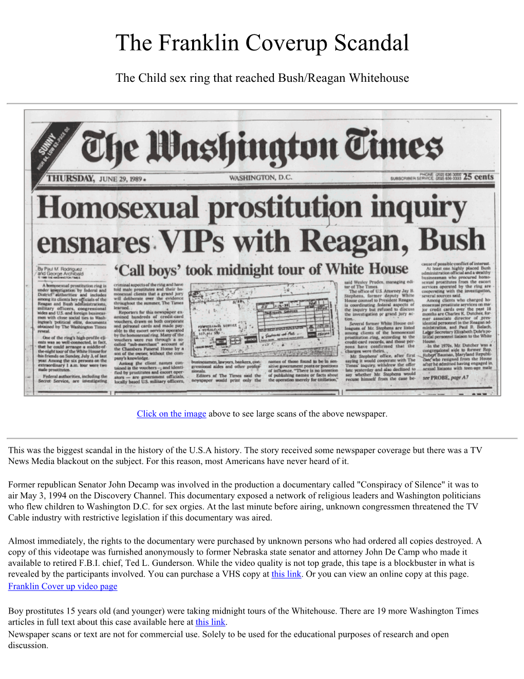 The Franklin Coverup Scandal the Child Sex Ring That Reached Bush