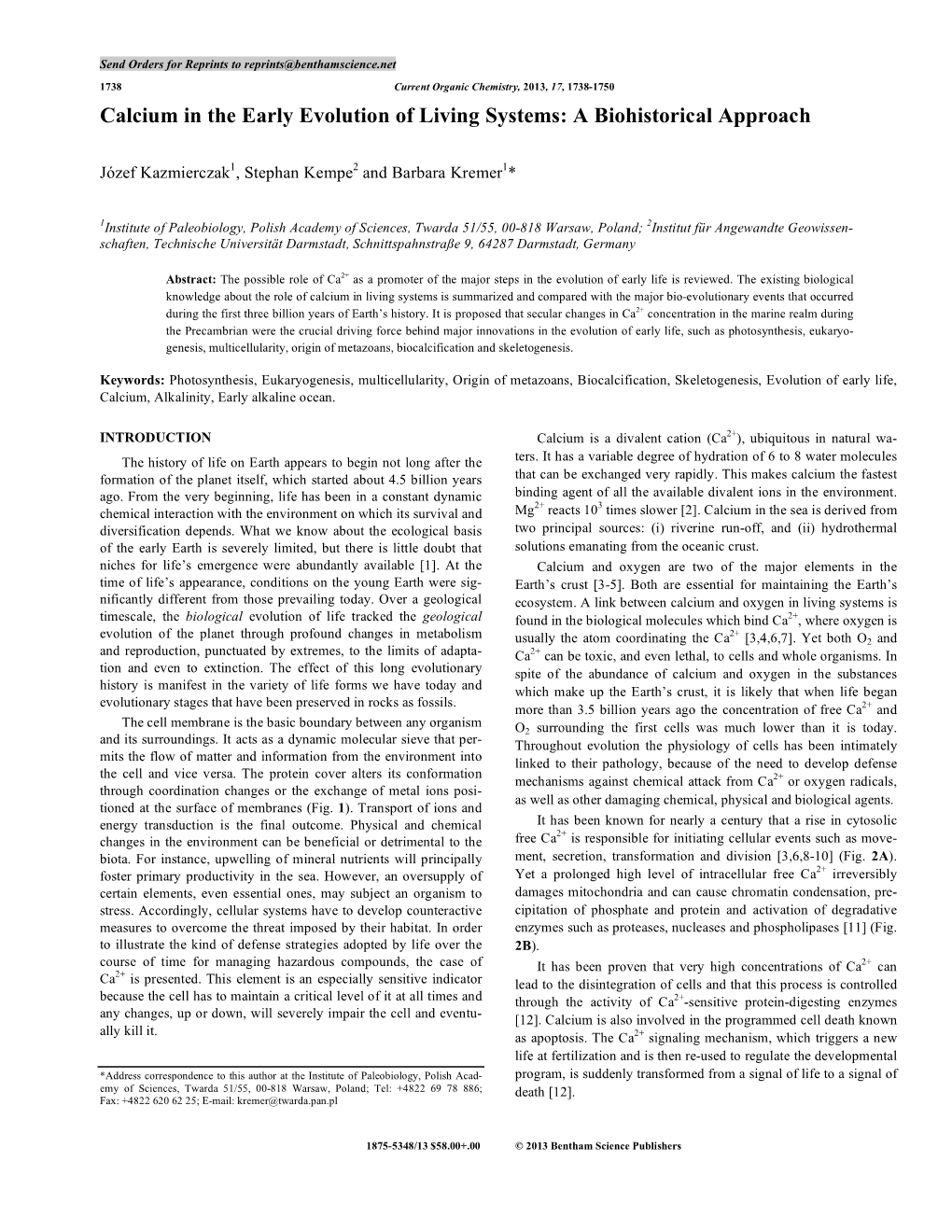 Calcium in the Early Evolution of Living Systems: a Biohistorical Approach