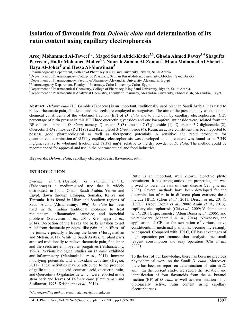 Isolation of Flavonoids from Delonix Elata and Determination of Its Rutin Content Using Capillary Electrophoresis