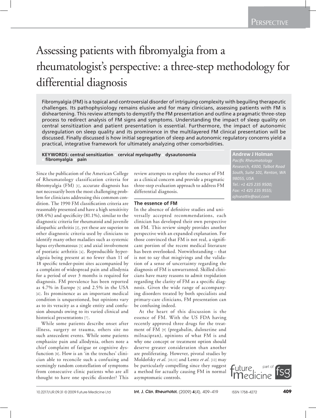 Assessing Patients with Fibromyalgia from a Rheumatologist's Perspective