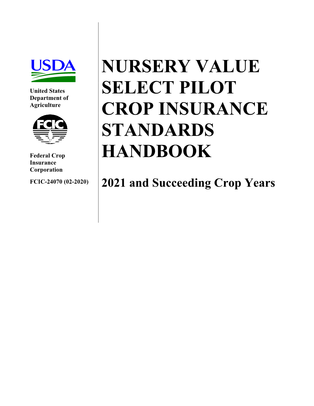 Nursery Value Select Pilot Crop Insurance Standards Handbook