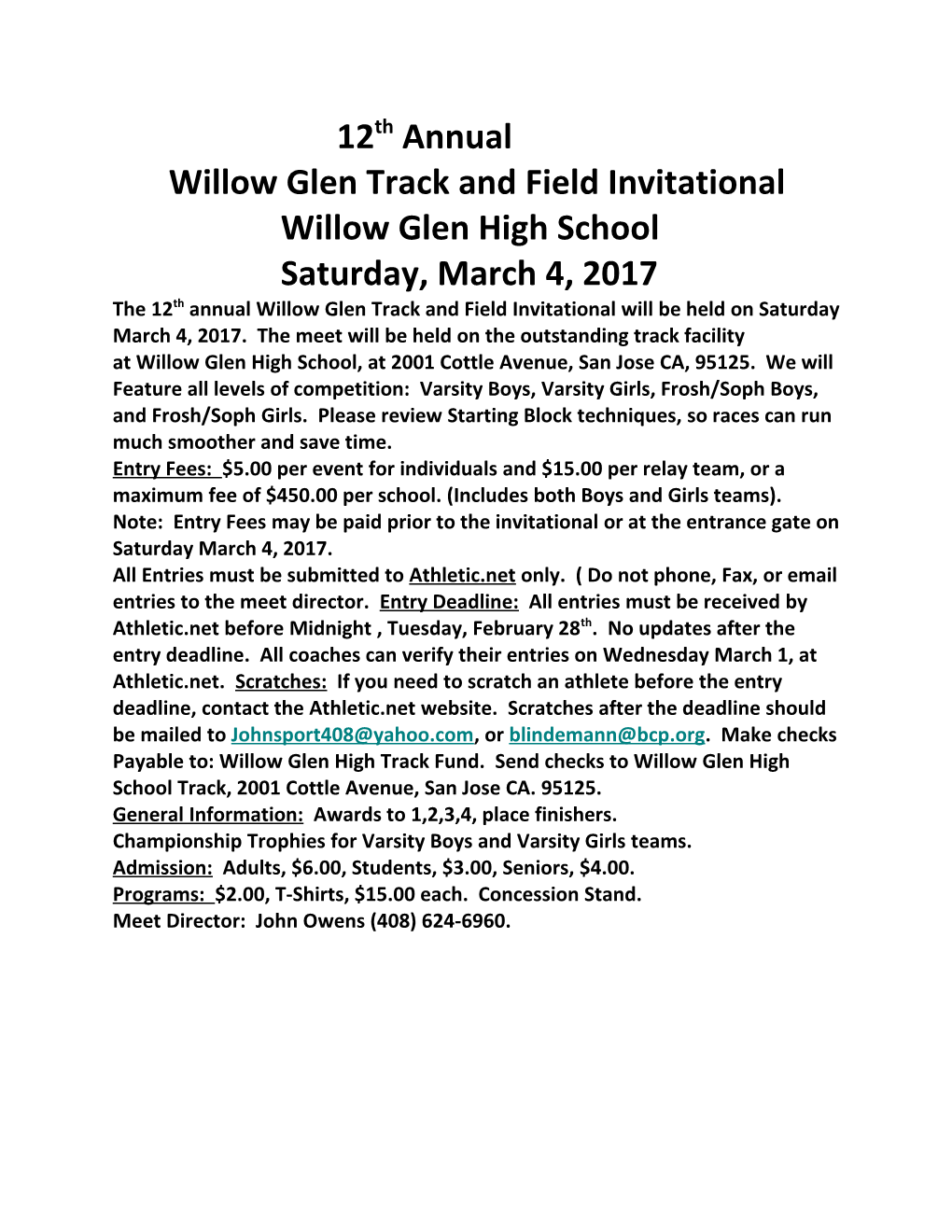 Willow Glen Track and Field Invitational