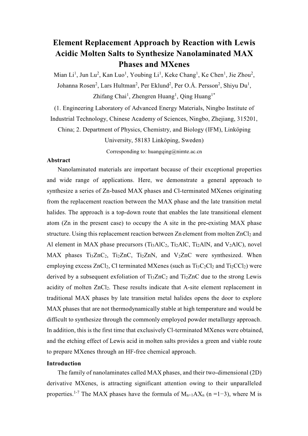 Element Replacement Approach by Reaction with Lewis Acidic Molten