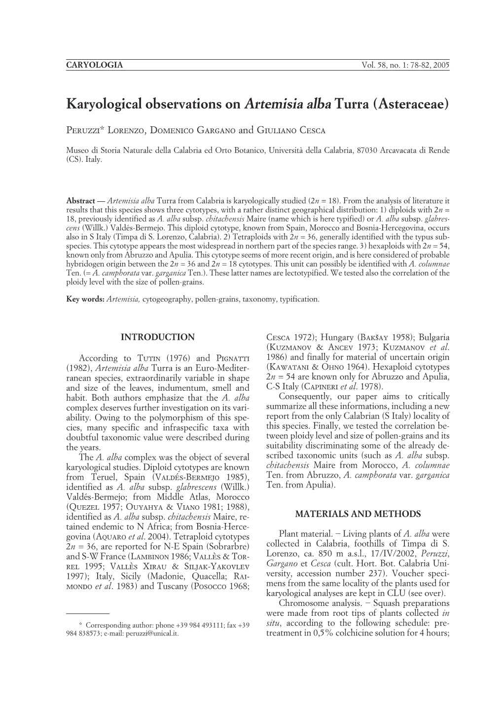 Karyological Observations on Artemisia Alba Turra (Asteraceae)