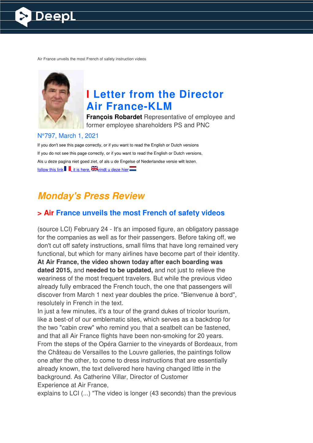 Letter from the Director Air France-KLM