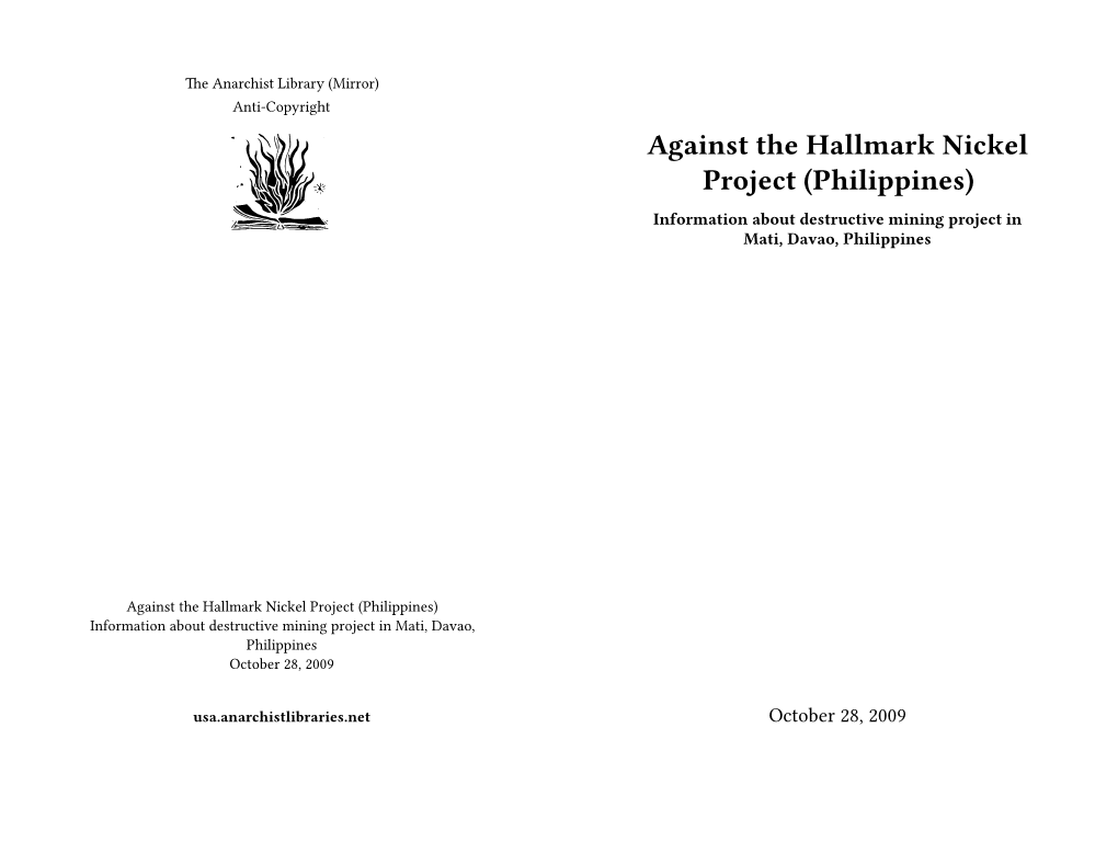 Against the Hallmark Nickel Project (Philippines) Information About Destructive Mining Project in Mati, Davao, Philippines