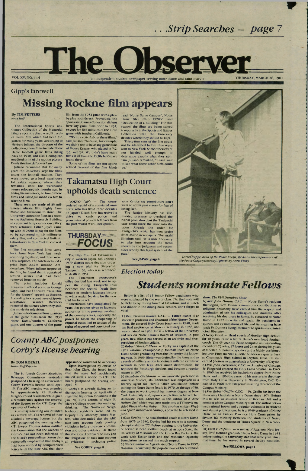 Missing Rockne Film Appears FOCU Students Nominat