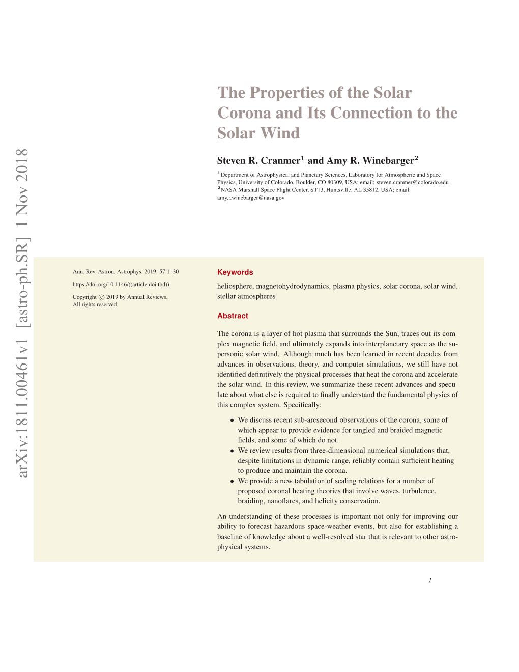 The Properties of the Solar Corona and Its Connection to the Solar Wind