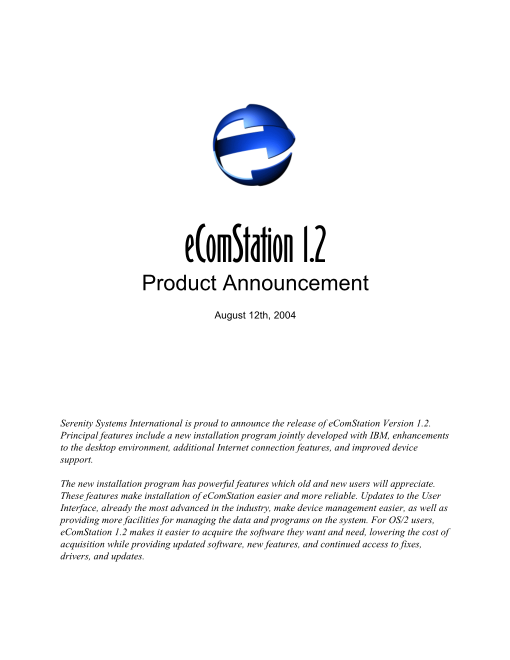 Ecomstation 1.2 Product Announcement