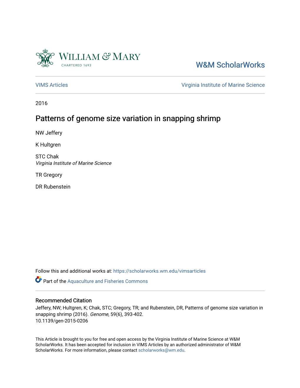 Patterns of Genome Size Variation in Snapping Shrimp