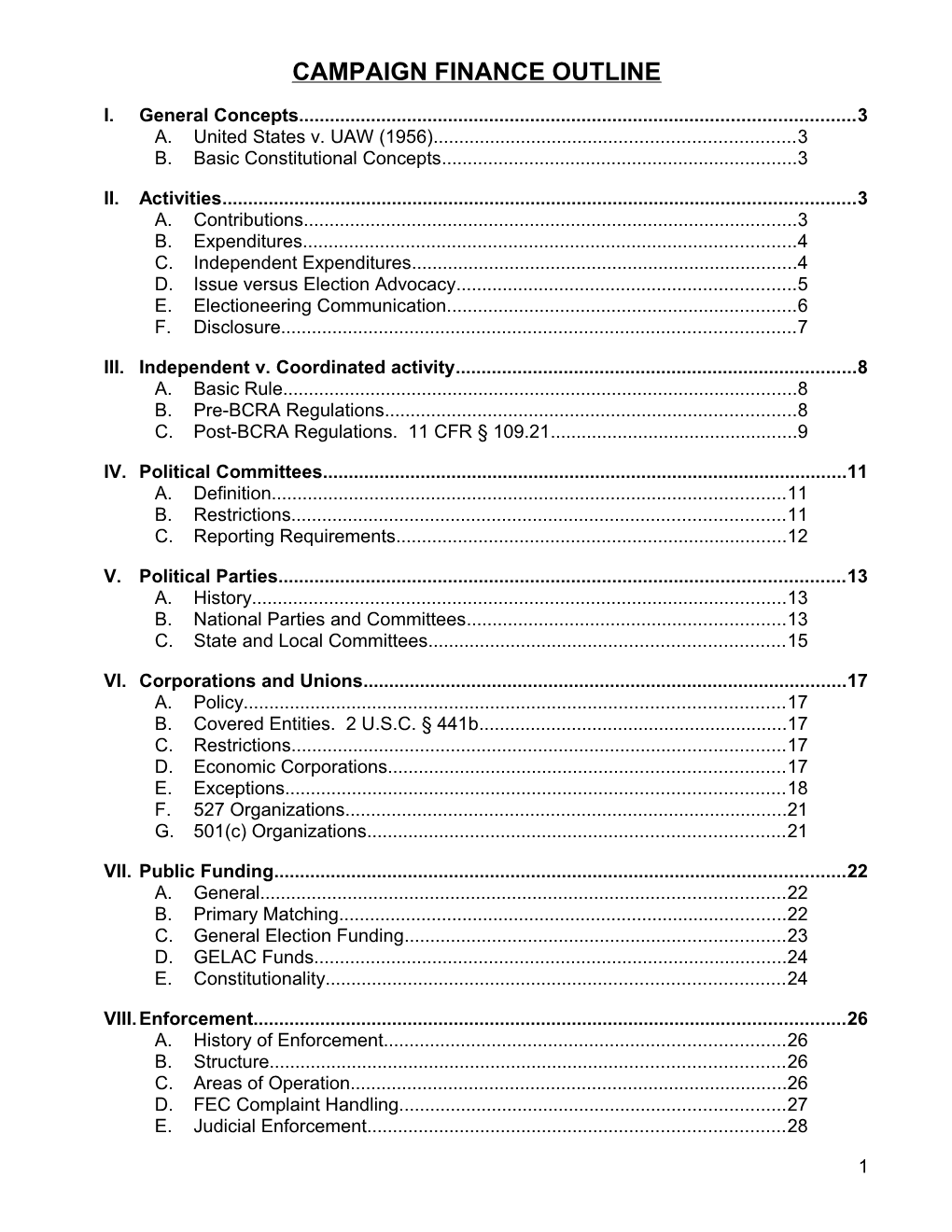 Campaign Finance Outline