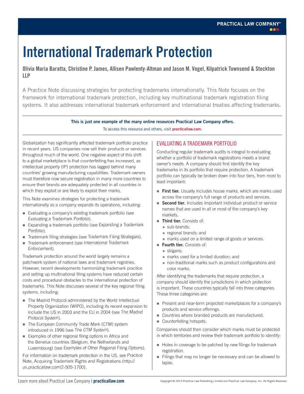 International Trademark Protection Olivia Maria Baratta, Christine P