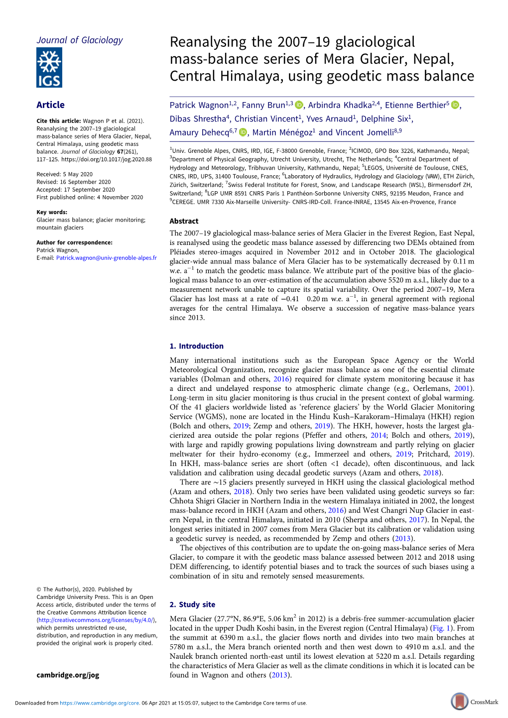 Reanalysing the 2007–19 Glaciological Mass-Balance Series of Mera Glacier, Nepal, Central Himalaya, Using Geodetic Mass Balance