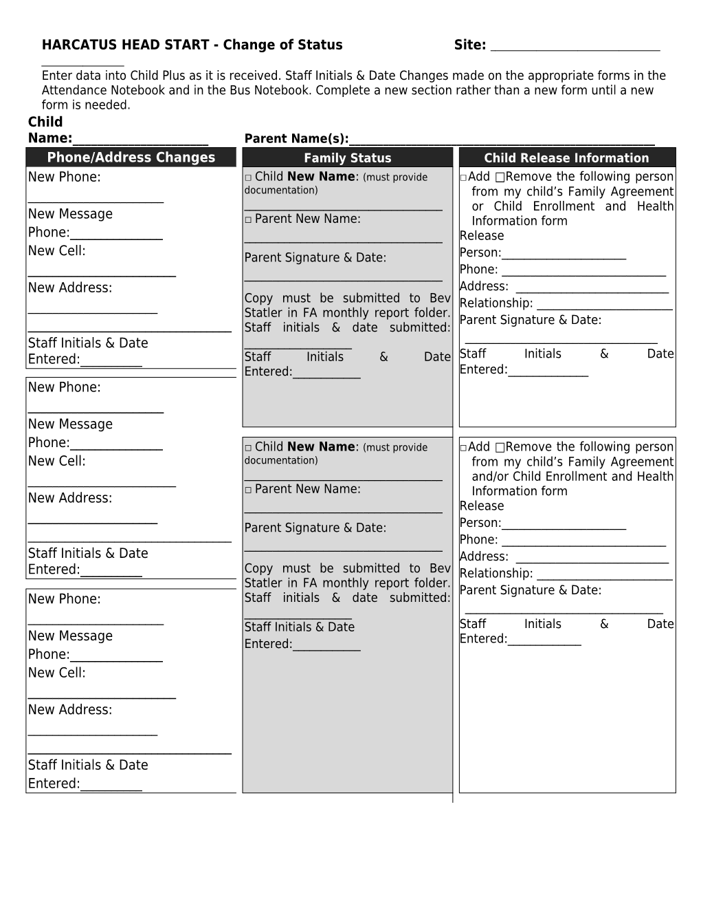 HARCATUS HEAD START - Change of Status Site