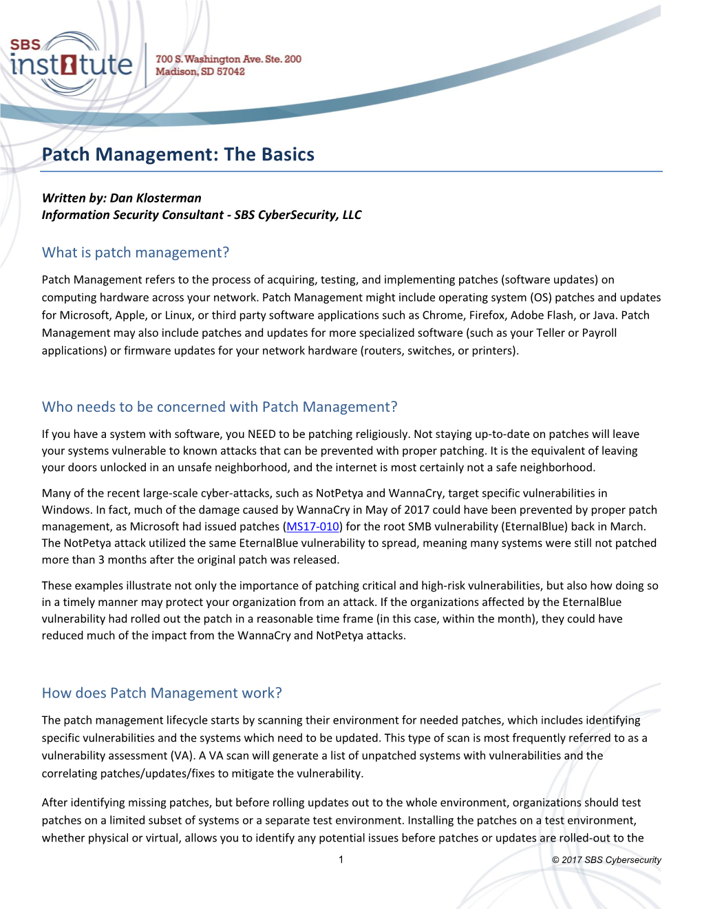 Patch Management: the Basics