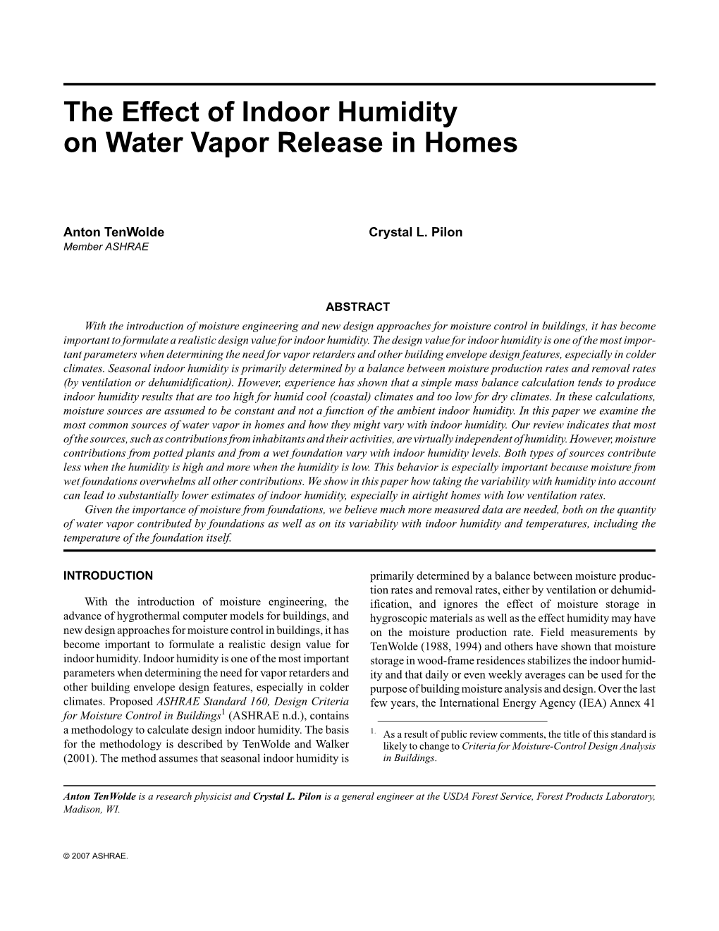 The Effect of Indoor Humidity on Water Vapor Release in Homes