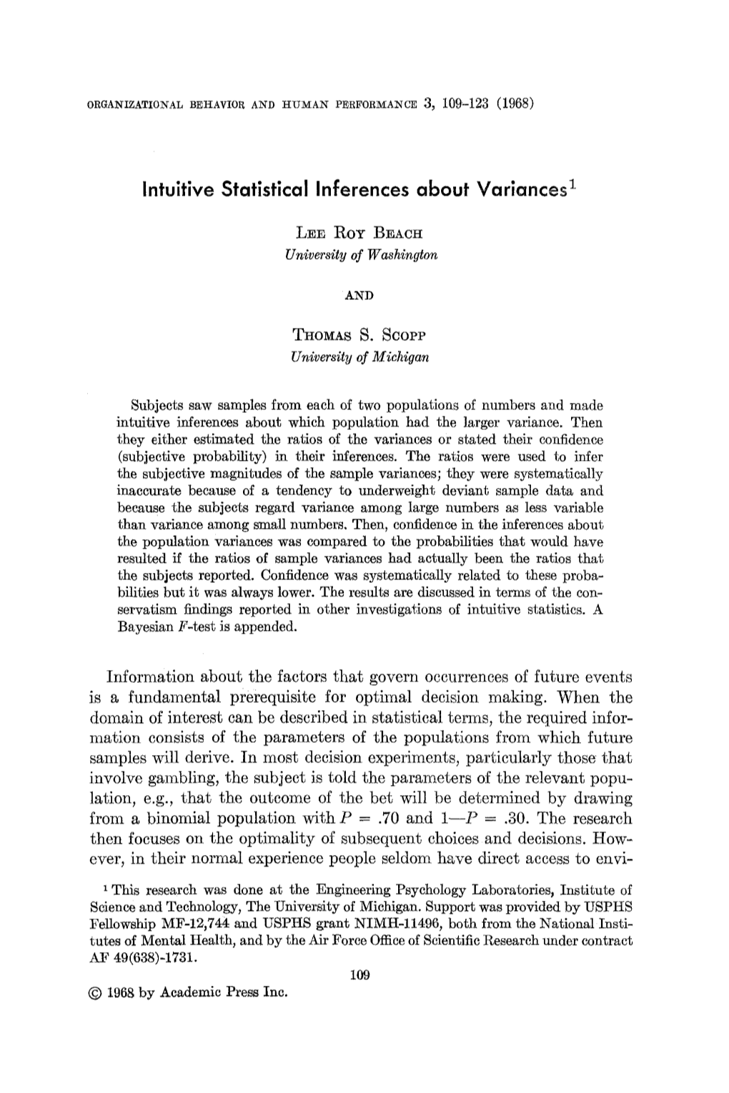 Intuitive Statistical Inferences About Variances ~