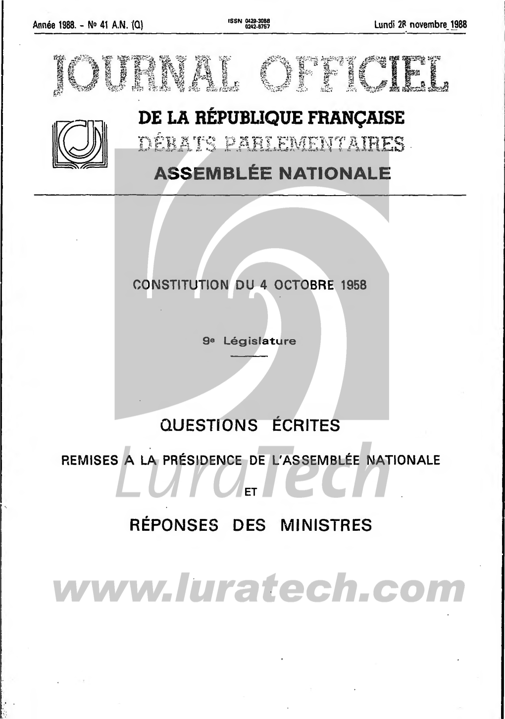 DE LA RÉPUBLIQUE FRANÇAISE ..T.1, "4- Umm/ ASSEMBLÉE NATIONALE