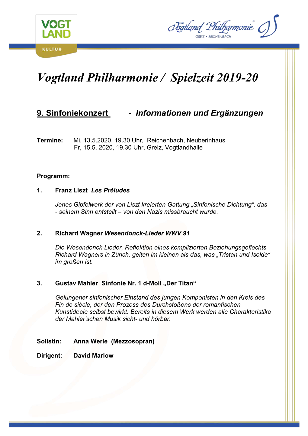 Vogtland Philharmonie / Spielzeit 2019-20