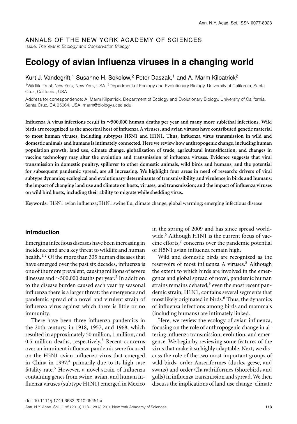 Ecology of Avian Influenza Viruses in a Changing World