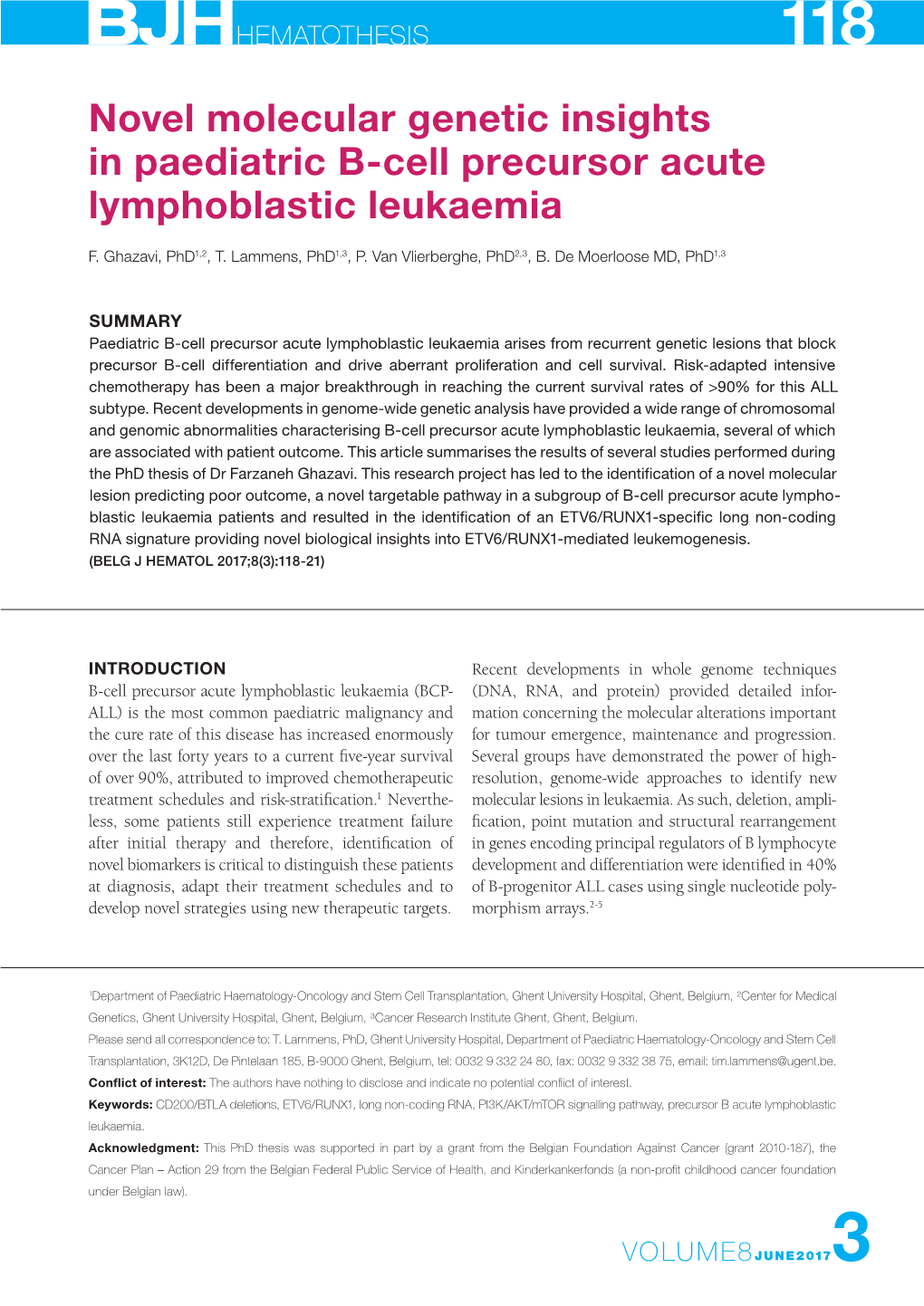 Novel Molecular Genetic Insights in Paediatric B-Cell Precursor Acute Lymphoblastic Leukaemia