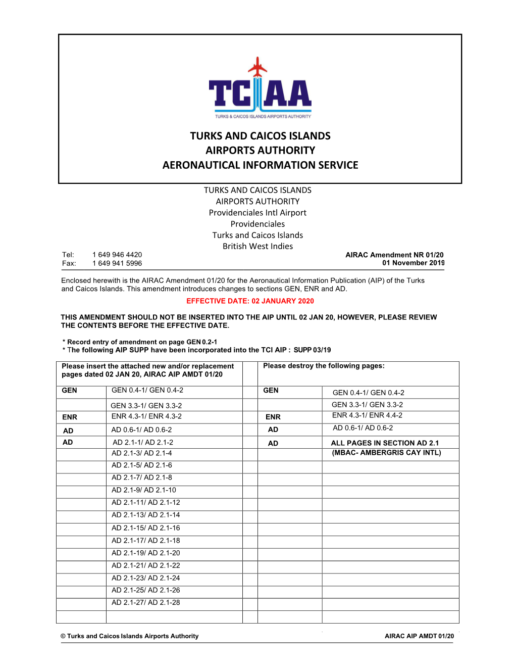 Turks and Caicos Islands Airports Authority Aeronautical Information Service