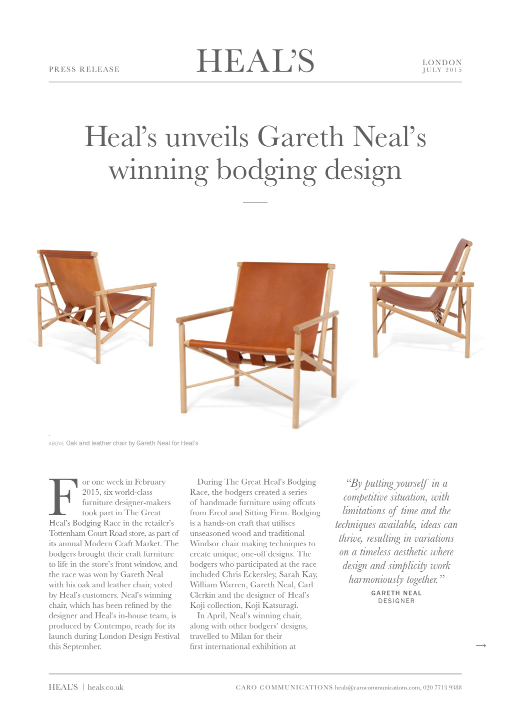Heal's Unveils Gareth Neal's Winning Bodging Design