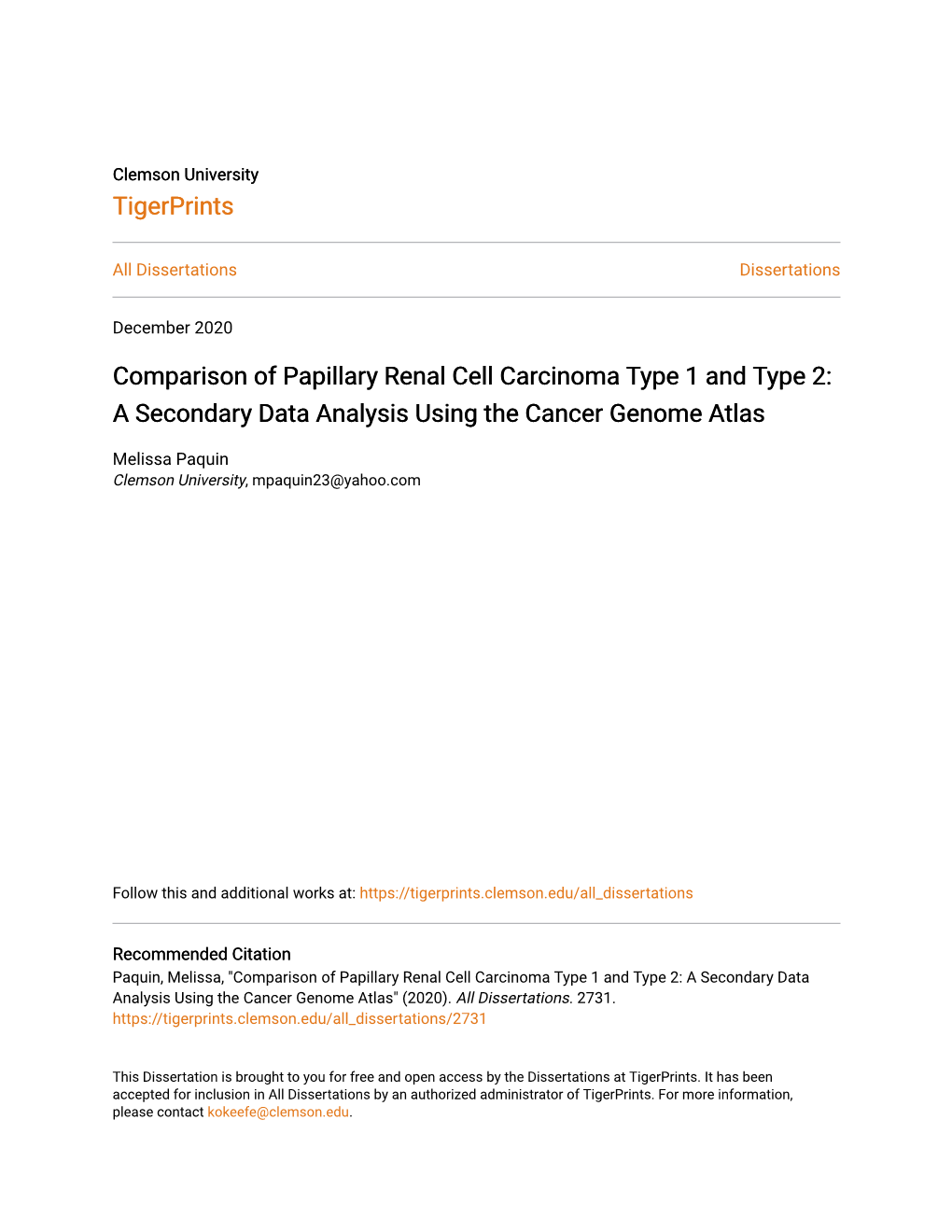 Comparison of Papillary Renal Cell Carcinoma Type 1 and Type 2: a Secondary Data Analysis Using the Cancer Genome Atlas