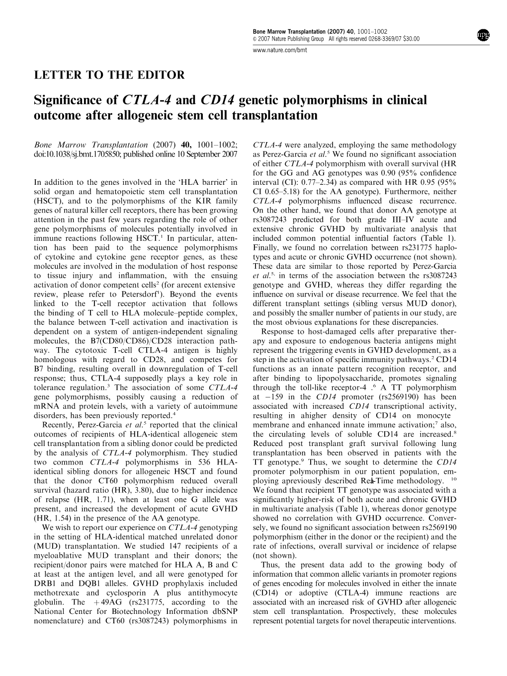 Significance of CTLA-4 and CD14 Genetic Polymorphisms in Clinical