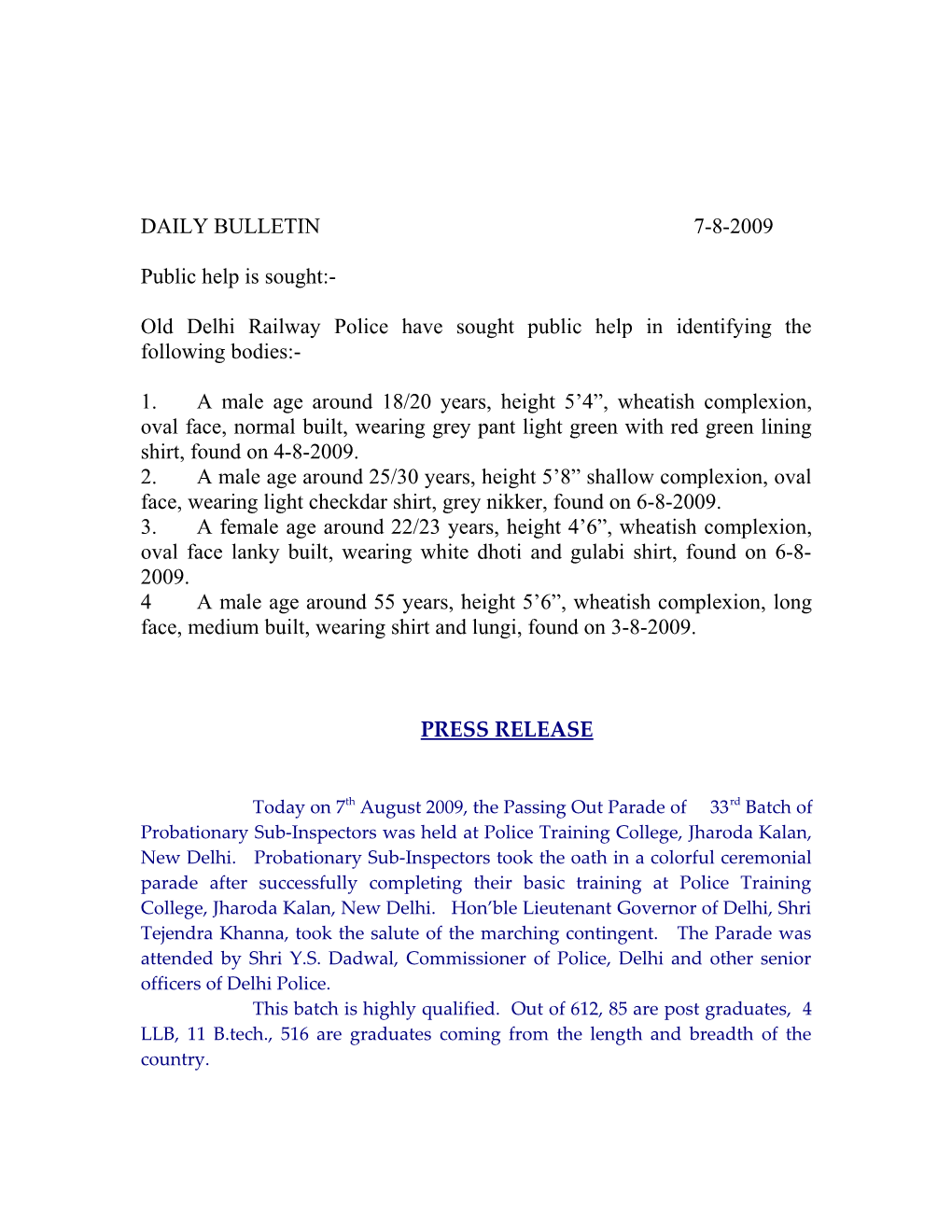 Daily Bulletin 7-8-2009