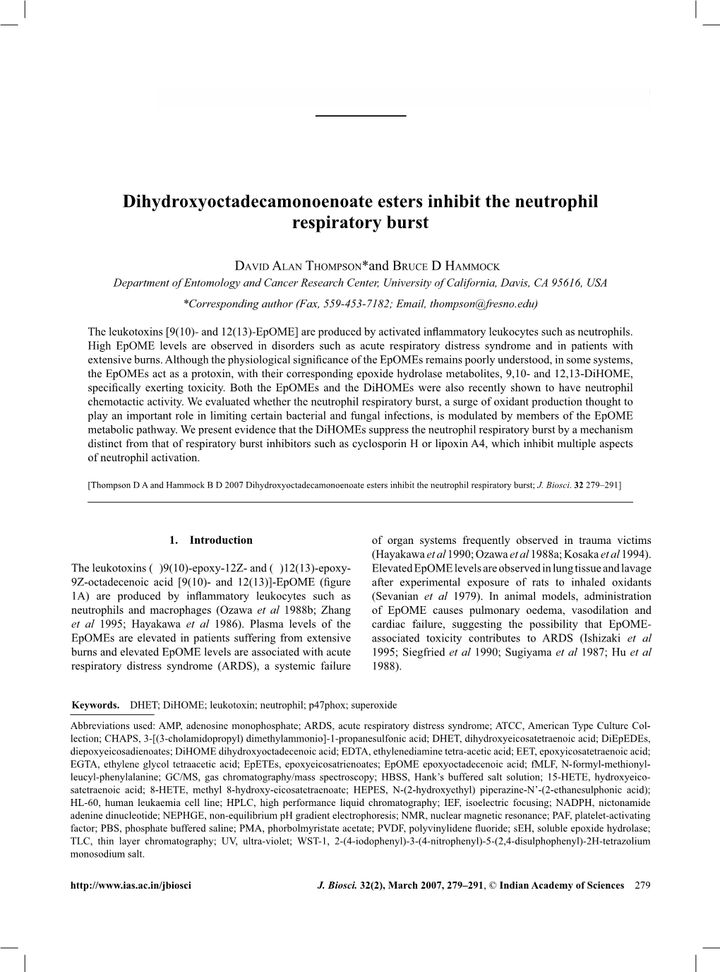 Dihydroxyoctadecamonoenoate Esters Inhibit the Neutrophil Respiratory Burst