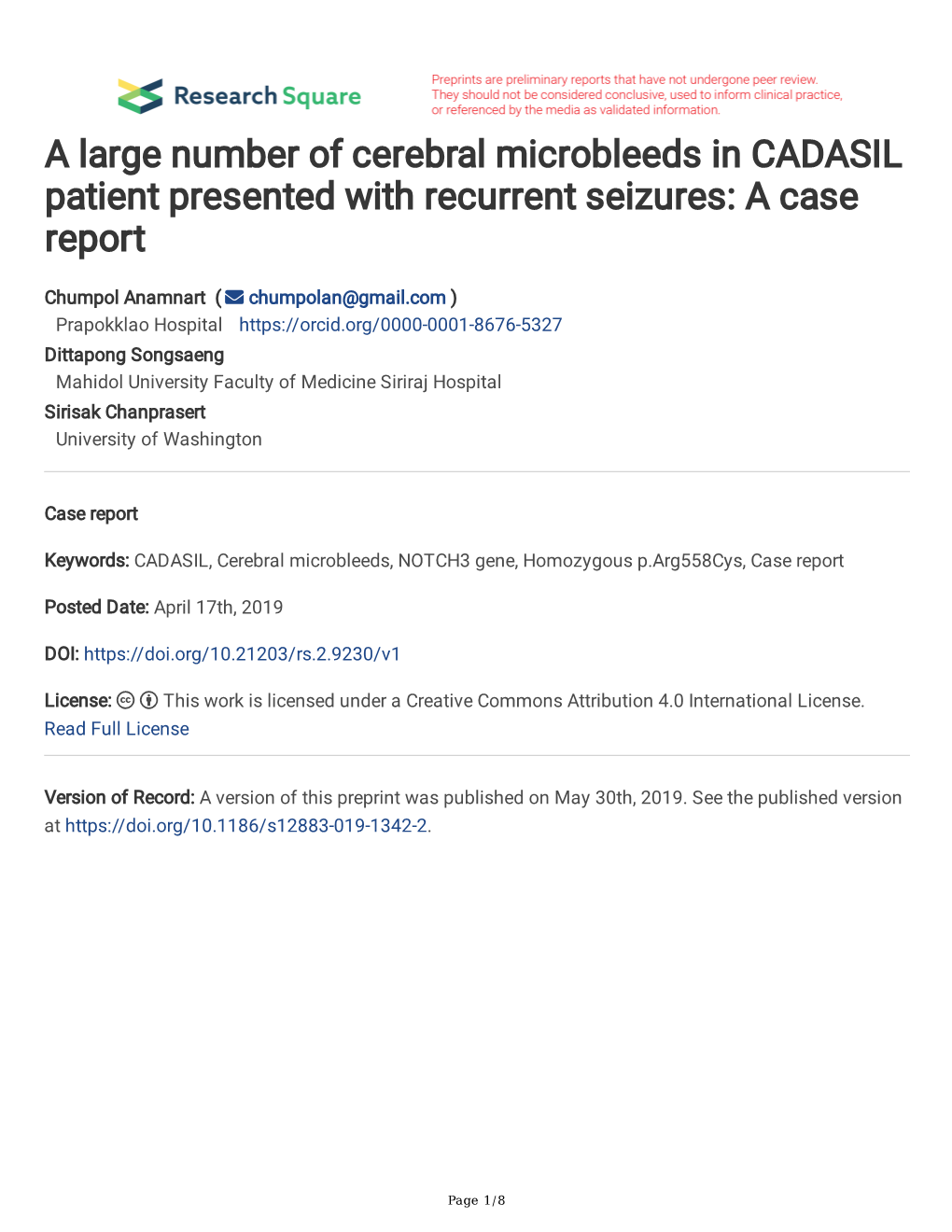 A Large Number of Cerebral Microbleeds in CADASIL Patient Presented with Recurrent Seizures: a Case Report