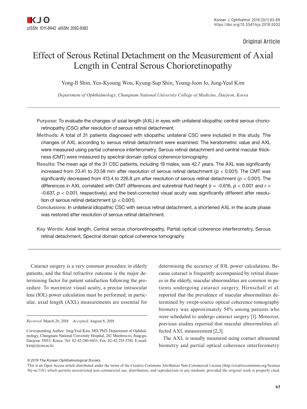 Effect of Serous Retinal Detachment on the Measurement of Axial Length in Central Serous Chorioretinopathy