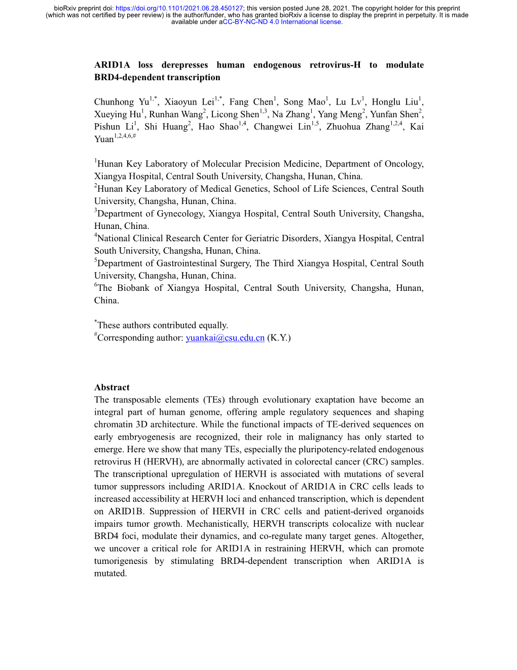 ARID1A Loss Derepresses Human Endogenous Retrovirus-H to Modulate BRD4-Dependent Transcription